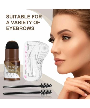 Waterproof Eyebrow Stamp Stencil Kit with 10 Reusable Molds & 2 Pencil Brushes - Dark Brown | Professional Brow Shaping Tools - Buy Online on GoSupps.com