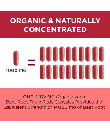 Buy Organic Veda Beet Root Triple Reds - 14000mg Nitric Oxide Supplement with Beetroot Pomegranate & Red Spinach | 60 Capsules for Enhanced Blood Flow & Energy - Buy Online on GoSupps.com