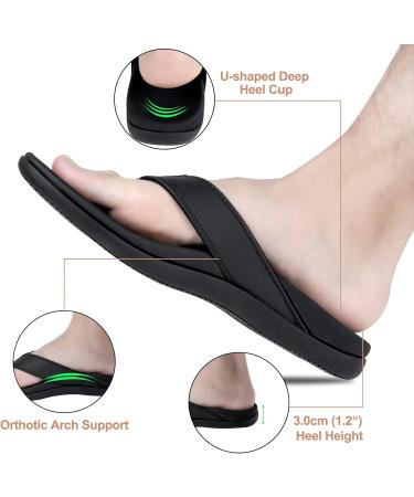 Everhealth Men's Arch Support Flip Flops - Orthotic Sandals for Comfortable Walking - Black, Size 9 - Buy Online on GoSupps.com