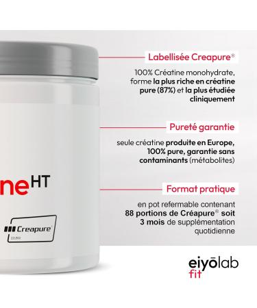 PURE CREATINE HT | 100% Creatine Monohydrate Creapure Powder | Pre Workout Bodybuilding | Muscle Building | Strength & Muscle Resistance | 300g - 88 Shakers | Unflavored Powder | Eiyolab - Buy Online on GoSupps.com