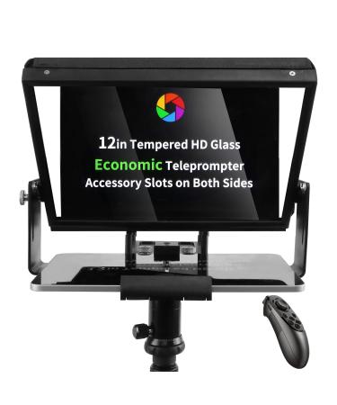 ILOKNZI Aluminum Teleprompter 12.1in with Free APP Control, Bluetooth Remote Control & Carry Case, Portable Without Assembly, Compatible with iPad/Android Tablet, Phone, DSLR Camera (Free Stand Base) 12''-Pro