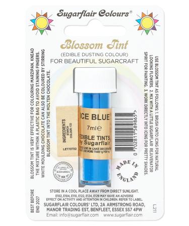 Sugarflair Ice Blue Blossom Tint Food Colouring and Dusting Powder Matt Finish Brush On or Mix with Rejuvenator Spirit to Create a One of A Kind Cake - 7ml