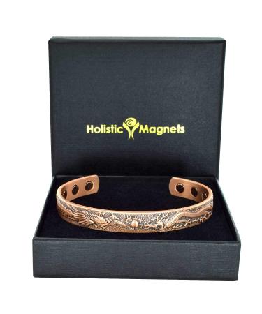 Pure Copper Magnetic Bracelet Men Women Copper Bangle Cuff Holistic Magnetic Band with 6 Strong Magnets Unisex Adjustable Good Luck Dragon Wristband-PDC (M: Wrist 16.5-19.5cm/6.5-7.6")