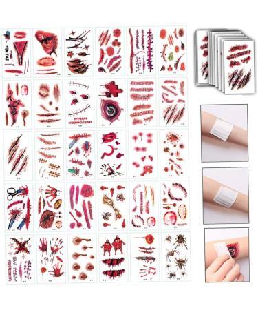 Halloween Temporary Tattoos Blood Wound Bleeding Scar for Halloween Makeup Zombie Makeup Party Cosplay Costume Looks Real on Face and Body Face Decals Prank Zombies Party Supplies Halloween - Buy Online on GoSupps.com