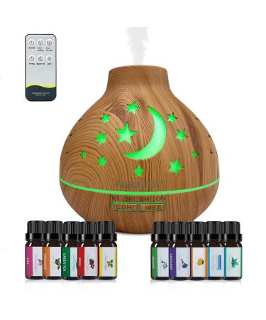 Diffuser essential oils aroma diffuser for humidifier 500ml dark brown 10 * 10ml with 15 colors LED light 3 timing modes automatic shutdown if there is no water.