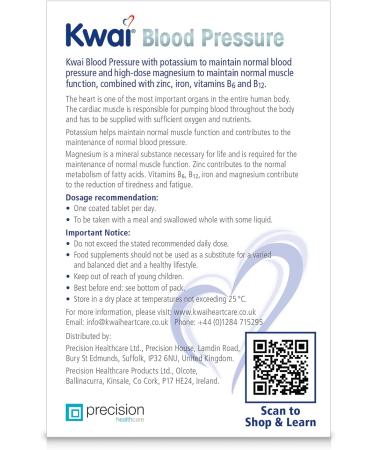 Kwai Blood Pressure Tablets with Potassium, Magnesium, Zinc, Iron, Vitamin B6 & B12 - 30 Tablets - Buy Online on GoSupps.com