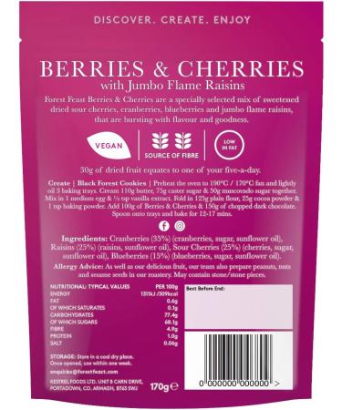 FOREST FEAST Berries and Cherries Immunity Boosting Healthy Snack Cooking and Baking Gluten Free Low in Fat 6 x 170g - Buy Online on GoSupps.com