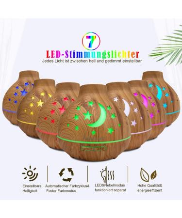 500ml Aroma Diffuser with 15 LED Colors - Essential Oil Humidifier Auto Shut-Off 3 Timing Modes - Dark Brown - Buy Online on GoSupps.com