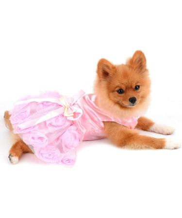 Luxury Pink Tutu Wedding Dress for Small Dogs & Cats - Rose Flower Lace Bowknot - XS Size Chihuahua Clothing - Buy Online on GoSupps.com