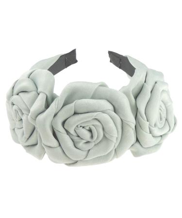 Ladies Satin Chiffon Rosette Rose Flower Bridal Evening Occasion Wide Headband Alice Band (Mint)