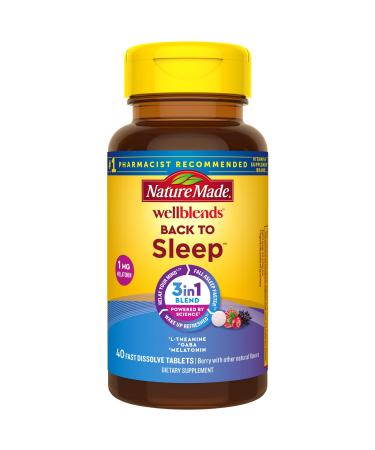 Nature Made Wellblends Back To Sleep Lower Dose Melatonin 1 mg L theanine 100 mg and GABA 100mg Sleep Supplement 40 Fast Dissolve Tablets 40 Count (Pack of 1)