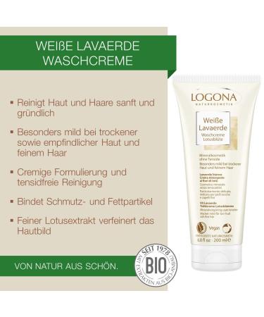 Logona Natural Cosmetics White Lava Earth Washing Cream - Vegan Hair & Body Care with Lotus Extract & Ghassoul - 200ml - Buy Online on GoSupps.com