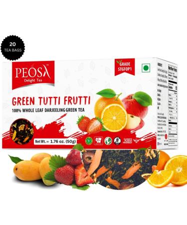 Peosa Delight Tea - Green Tutti Frutti Darjeeling Green Tea Blend with Alphonso Mango, Sweet Lime, Apple, Orange, Strawberry | Exotic Fruits | 3.52 Oz Box (40 Cups) - Buy Online on GoSupps.com