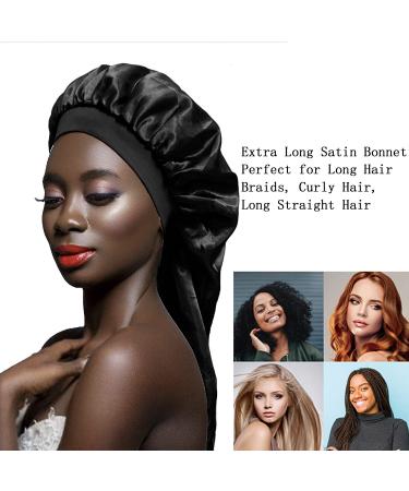 OWIIZI Satin Bonnet - Extra Large Double Layer Sleep Cap for Long Hair - Black - Buy Online on GoSupps.com