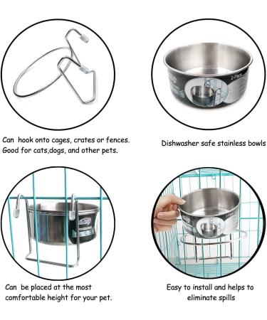 MLCINI Hanging Pet Bowl 2 Pack - Stainless Steel Non-Spill Water & Food Bowls for Dogs & Cats in Crate - Small Size 18 Ounce - Buy Online on GoSupps.com