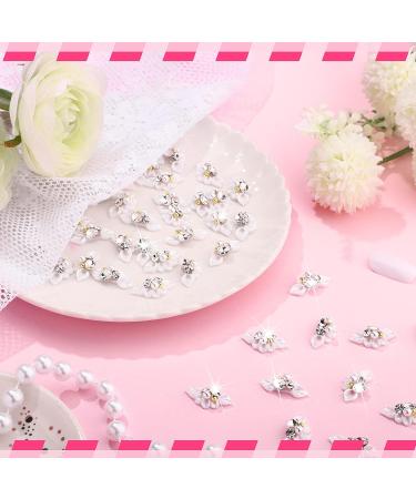 50 Pcs 3D Acrylic Fourth of July Star Nail Charms with Pearl Beads - White Flower Style - Buy Online on GoSupps.com