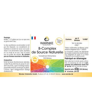 WARNKE VITAL SUBSTANCES Vitamin B complex from natural source 100 capsules B vitamins with choline and inositol vegan Warnke Vitalstoffe German pharmacy quality - Buy Online on GoSupps.com