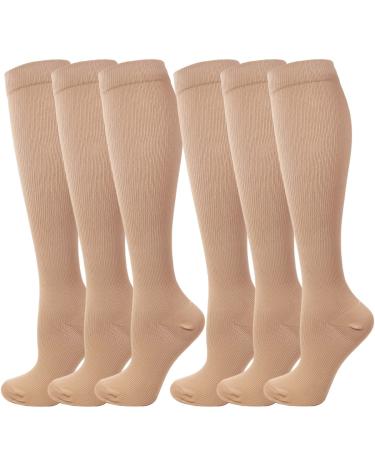 Kuzimua 6 pair compression stockings Knee socks Socks for women and men sports running flight travel pregnancy medical compression socks S-M brown