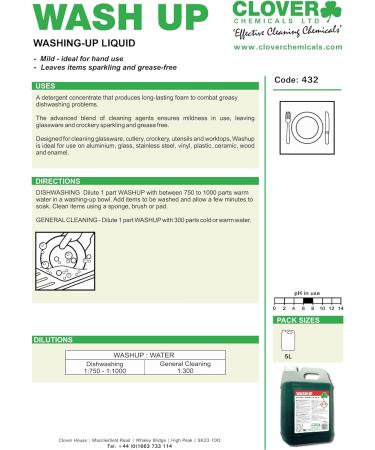 Clover Wash Up Concentrated Liquid Detergent (432) 5 Ltr - Buy Online on GoSupps.com