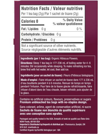 NOW Caring Tea Organic Hibiscus Tea Premium Unbleached Tea Bags with our no-staples design 24 Count - Buy Online on GoSupps.com