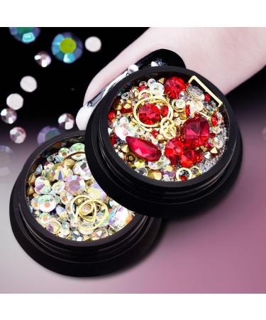 rieder 2 Box 3D Nail Jewelry Colorful Mixed Acrylic Tip Diamond Flat Jewel Stone Nail Rhinestone Manicure DIY Nail Art Decoration (Big Red White AB Shaped Diamond 1 each) - Buy Online on GoSupps.com