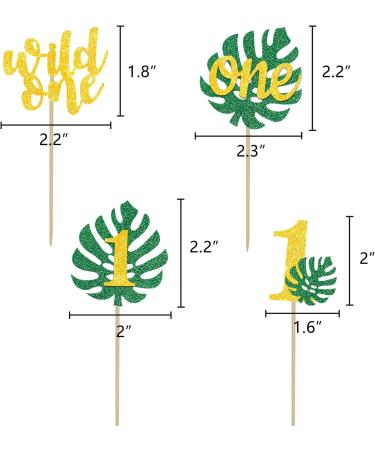 Jungle Safari Monstera Leaf One Cupcake Toppers Wild One Toppers Gold Green Glitter 1st Birthday Party Decoration - Buy Online on GoSupps.com