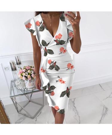 Briskyry V-Neck Floral Business Dresses for Women - Elegant Summer Festival & Party Dresses - Sexy Ruffled Hems Vintage Style XXL in Orange - Buy Online on GoSupps.com