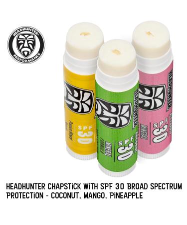 Headhunter Sport Chapstick Sunscreen SPF 30 3 Pack - Natural Mineral Waterproof Lip Balm for Sun Protection - Reef Safe Sunblock Chap Stick - Coconut, Pineapple, Mango Flavors - Buy Online on GoSupps.com