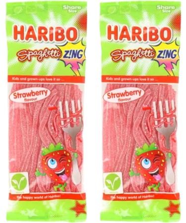 Spaghetti Zing Strawberry Sugar Coated Gummy Sweets Fizzy Laces Suitable for Vegans 140g - 3x Share Bags - Buy Online on GoSupps.com