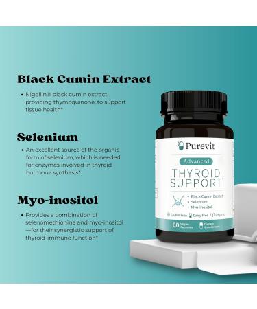 Purevit Advanced Thyroid Support Supplement with Black Cumin Extract Selenium Myo-inositol Thyroid Support for Hashimotos and Hypothyroidism 60 Capsules - Buy Online on GoSupps.com