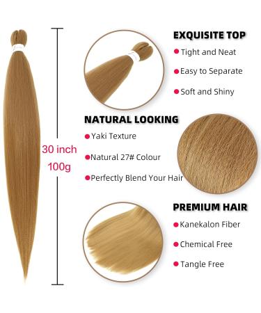 Xusuperb 30 Pre-Stretched Honey Blonde Kanekalon Braiding Hair Extensions - 6 Pack Dark Blonde Yaki Braids (27#) for Easy Styling - Buy Online on GoSupps.com