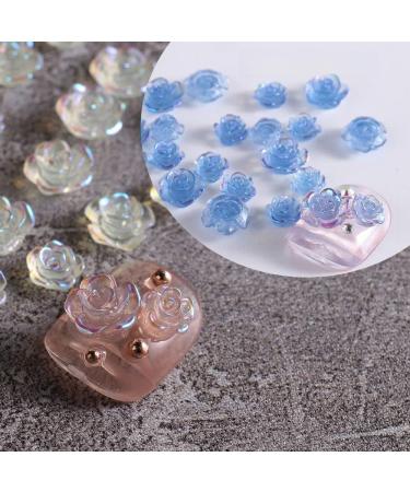 4 Colors Flowers Design Elegant Charms 3D White Acrylic Aurora Camellia Nail Art Decorations(blue)
