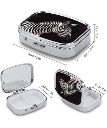 Zebra Print Pill Box - Stylish 2 Compartment Pill Organizer | Portable Decorative Metal Medicine Case for Pocket & Purse - Buy Online on GoSupps.com