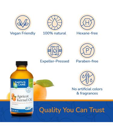 Earth's Care Apricot Kernel Oil - Nourishing Apricot Oil for Skin & Hair with Vitamin E - 8 Fl OZ Expeller Pressed in Glass Bottle - Buy Online on GoSupps.com