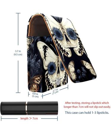 Buy Leather Lipstick Case & Mini Holder Bag | Colorful Butterfly & Skull Pattern | Lip Gloss Organizer with Mirror - Buy Online on GoSupps.com