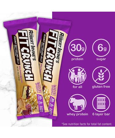 FITCRUNCH Snack Size Protein Bars by Robert Irvine - 6-Layer Baked Bar with Soft Cake Core - Peanut Butter and Jelly Flavor (18 Count) - Buy Online on GoSupps.com