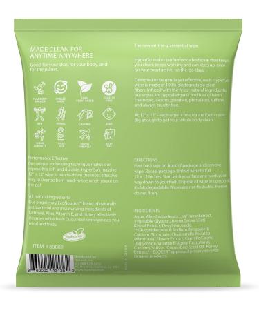 Hypoallergenic Biodegradable Bathing Wipes - 20 Count X-Large Cucumber - Refreshing Anytime Anywhere - Post Workout, Camping, Travel - All Natural - HyperGo Full-Body Rinse-Free - Pack of 1 - Buy Online on GoSupps.com