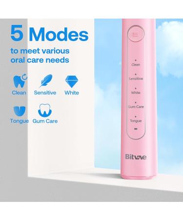 Bitvae R2 Rotating Electric Toothbrush for Adults with 8 Brush Heads 5 Modes Rechargeable Power Toothbrush with Pressure Sensor Pink Pink 1 Pack - Buy Online on GoSupps.com