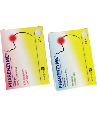 PHARENZYME Strawberry Lozenges - 20 Count | Sore Throat Relief | Enzyme-Active Formula - International Shipping Available - Buy Online on GoSupps.com