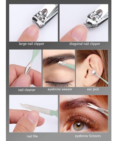 Lorvain 7PCS Manicure Set | Professional Stainless Steel Grooming Tools for Men and Women | Nail Clipper Set with Portable Travel Case | Pedicure Care Kit for Home or Travel - Green - Buy Online on GoSupps.com