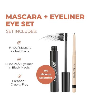 Beauty For Real I-Line 24-7 Eyeliner & Hi-Def Mascara Set - Black Magic + Just Black - Long-Wearing Waterproof Gel Eyeliner & Volumizing Mascara - 1.1 oz - Buy Online on GoSupps.com