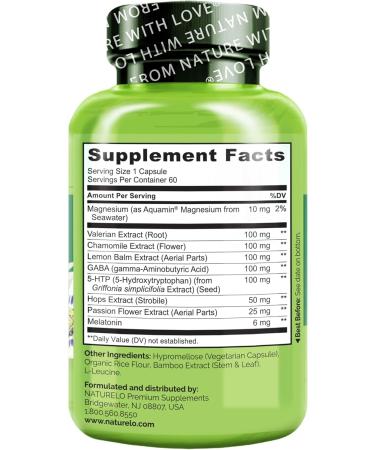 NATURELO Sleep Aid - with Melatonin, Magnesium, GABA, Valerian Root, Lemon Balm, Chamomile Herbal Extracts - Plant-Based Sleeping Aid - 60 Vegan Capsules 60 Count (Pack of 1) - Buy Online on GoSupps.com