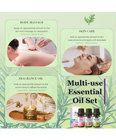 Skin Care Essential Oils Set - Lavender, Rosemary, Rose 10ml x3 - Moisturizing and Softening, Aromatherapy Oil for Skin and Home Fragrance - Buy Online on GoSupps.com