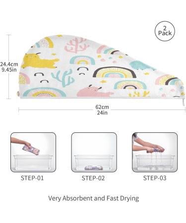 Llamas with Rainbows Quick Dry Hair Cap Set | 2-Piece Super Absorbent Towel & Button Headband | Soft & Comfortable for All Hair Types - Buy Online on GoSupps.com