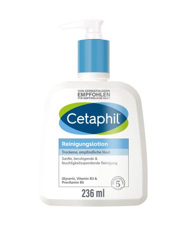 Cetaphil cleaning lotion 236ml for dry sensitive skin facial cleaning with and without water removes gently and effective dirt soap -free no burning of the eye 236 ml (1 Pack)