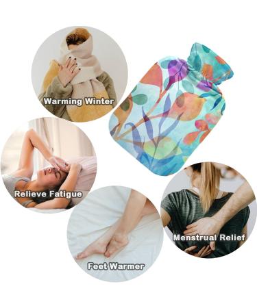 NAANLE 1L Heat Bottle with Cover - Flower Pattern Watercolor Leaves | Hot Water Bottle for Pain Relief Back & Feet | Heat and Cold Therapy - Buy Online on GoSupps.com