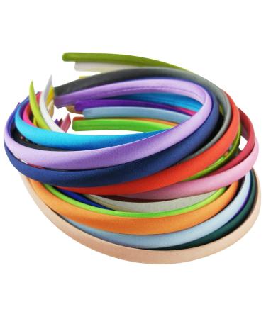 Hixixi 20pcs pack Girls/Women Diy Satin Fabric Covered Ribbon Headbands Hairband (20pcs) 20pcs 10mm Different Colours