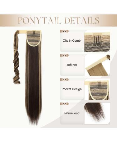 S-noilite Trendy 23 Inch Straight Wrap Around Ponytail Clip in Hair Extension - Dark Brown & Ash Blonde - Buy Online on GoSupps.com