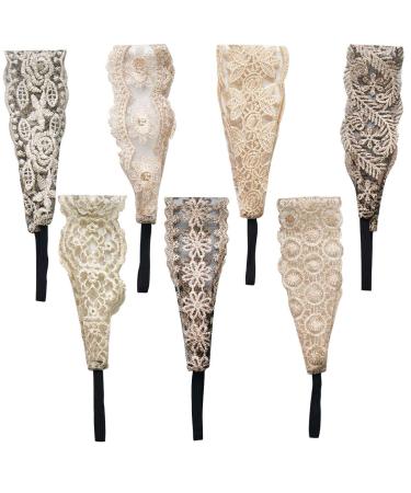 7 Pieces Lace Hairband Vintage Headband Elastic Lace Hair Accessories Wide Headwrap for Women Ladies Girls Party Daily Base - Buy Online on GoSupps.com
