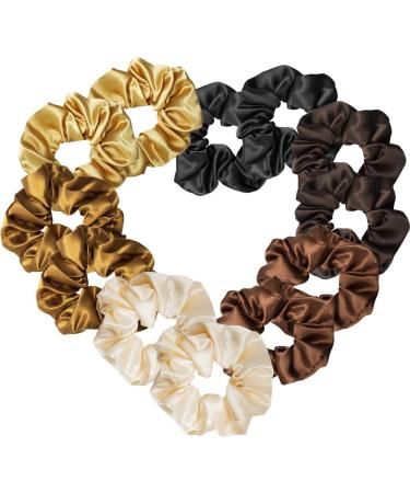 12 Pieces Silk Hair Scrunchies - Elastic Hair Bobbles Scrunchy FOR Women girls satin Hair Ties Ponytail Holder for Thick Thin Curly Hair 6 Colors (Natural)